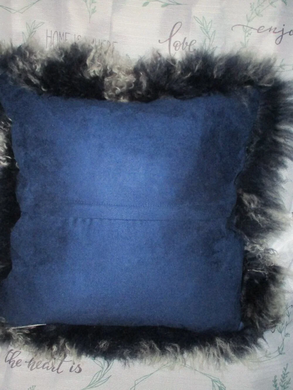 Mon Chateau Tibetan Lamb Fur Square Pillow Silver Navy 17